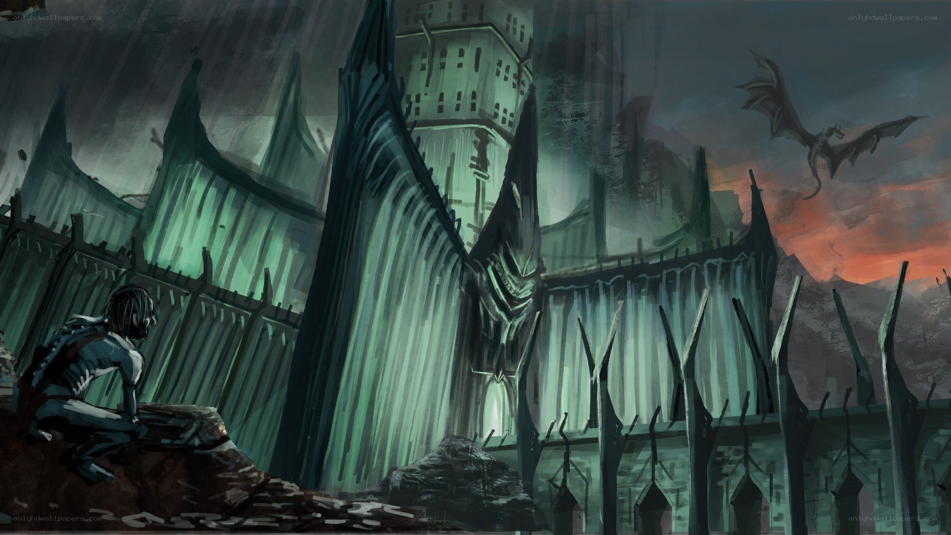 dragon over ancient ruins
