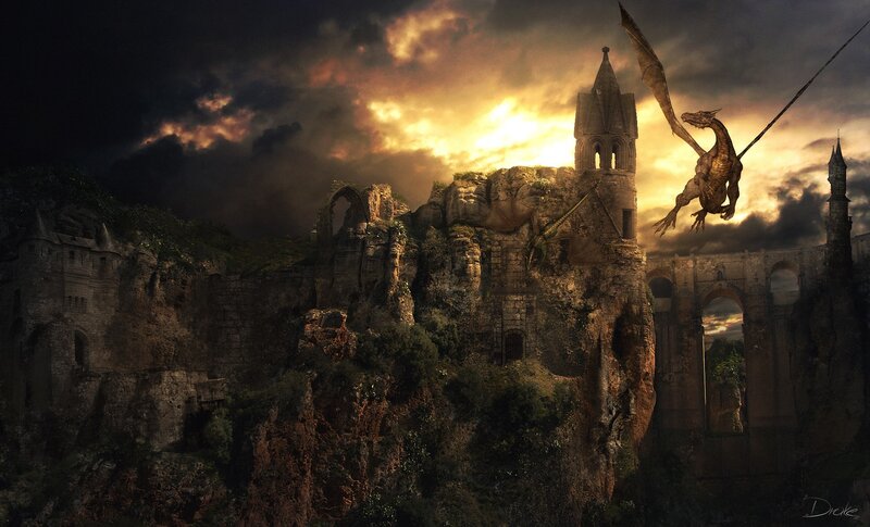 dragon over ancient ruins