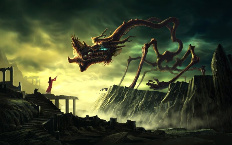 dragon over ancient ruins