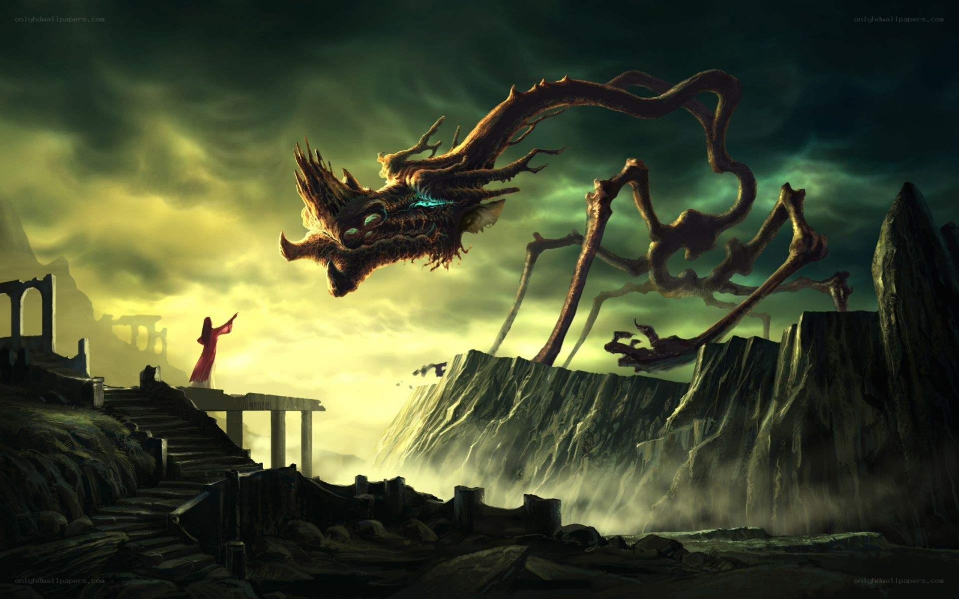 dragon over ancient ruins
