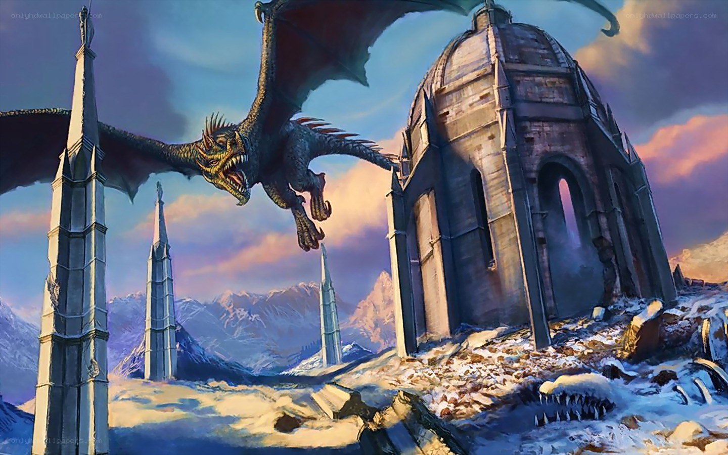 dragon over ancient ruins