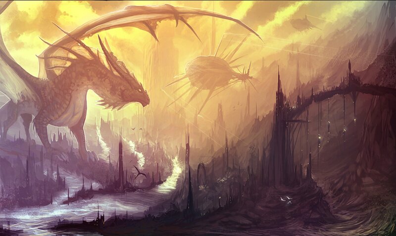 dragon over ancient ruins