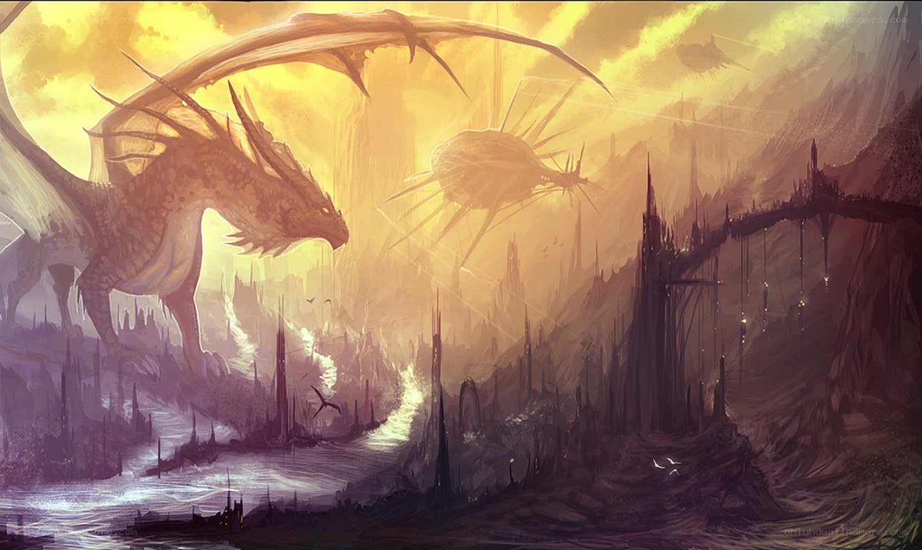 dragon over ancient ruins