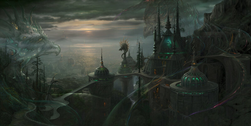 Dragon over City — Green