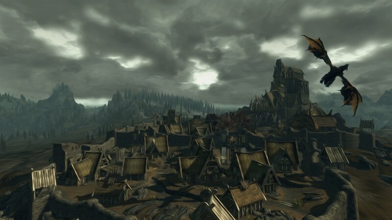 dragon over dark village