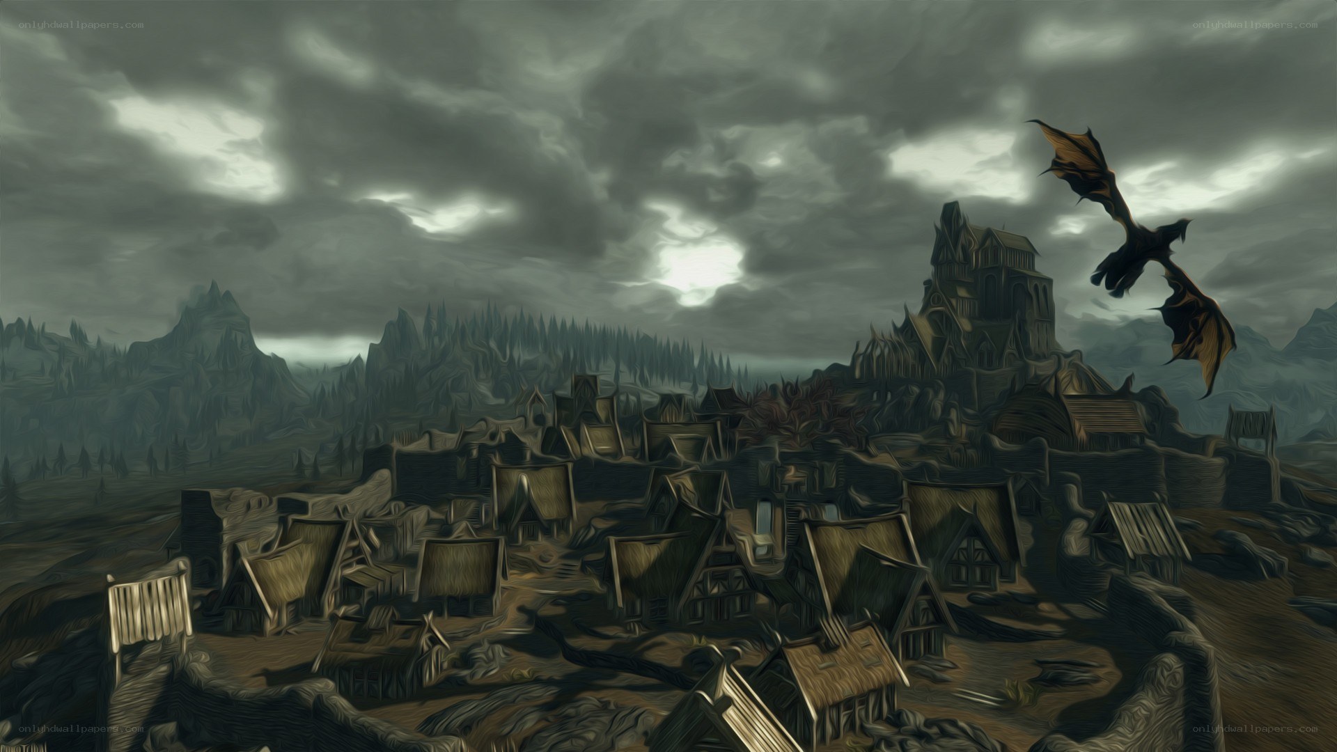 dragon over dark village