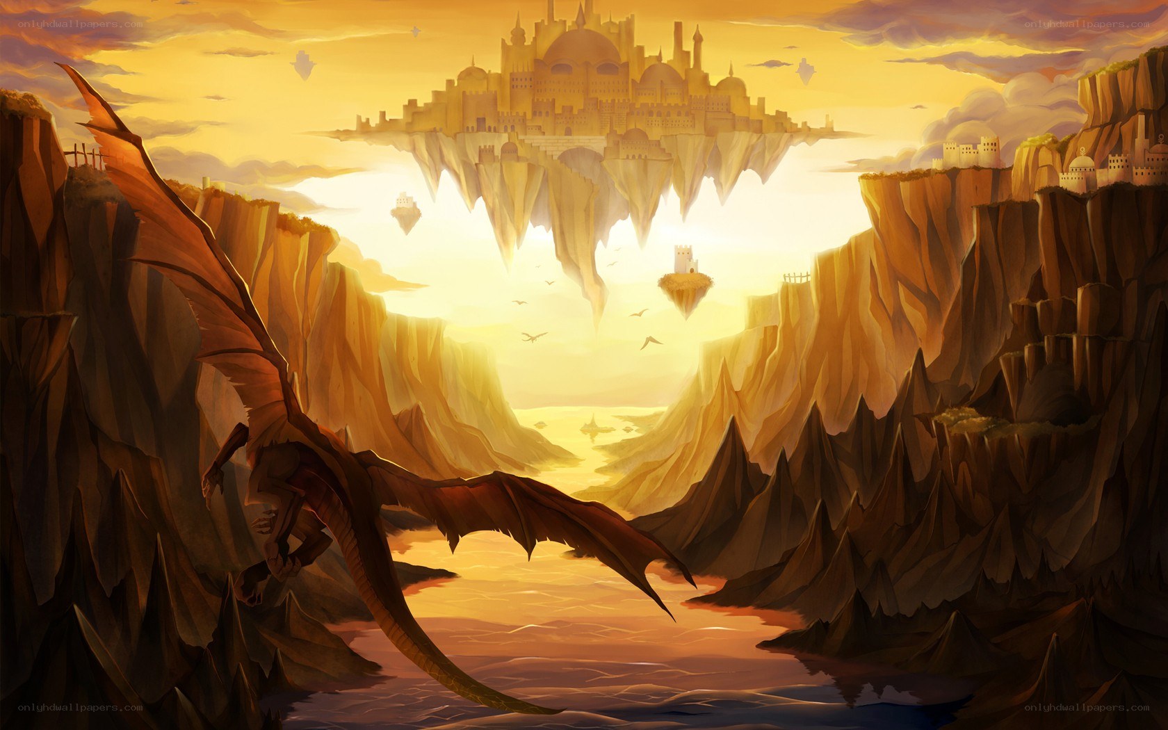 dragon over floating city