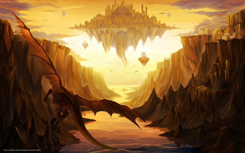 dragon over floating city