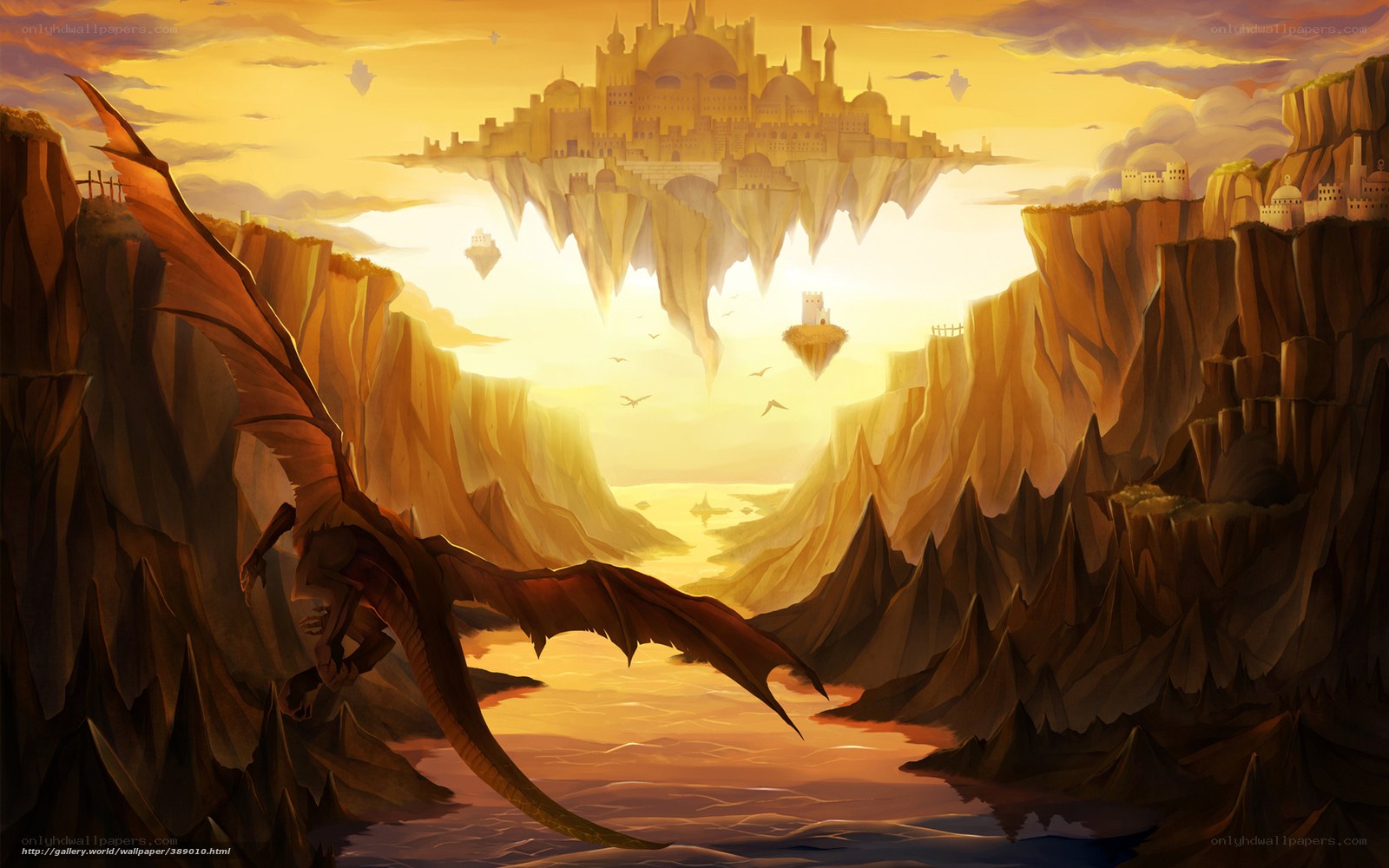 dragon over floating city