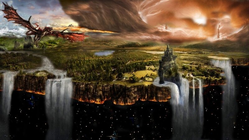 dragon over floating island