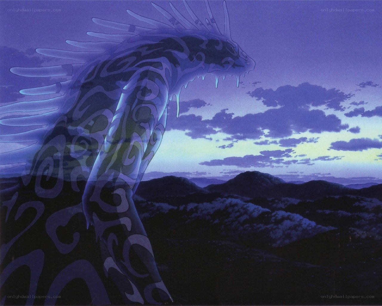 dragon over mountains at dusk