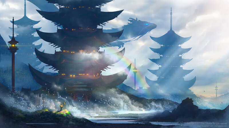 Dragon over Pagodas