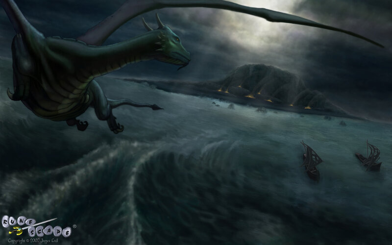 Dragon over stormy sea