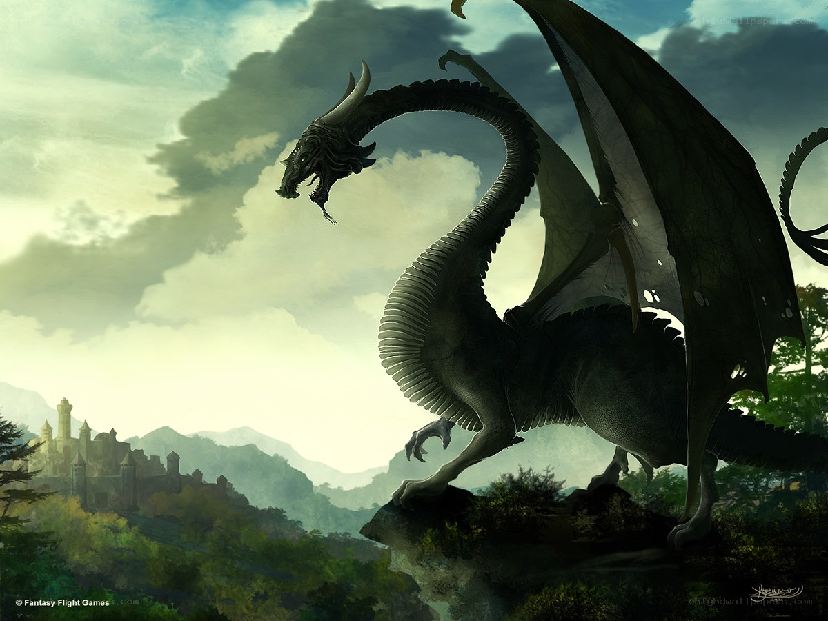 dragon overlooking a castle