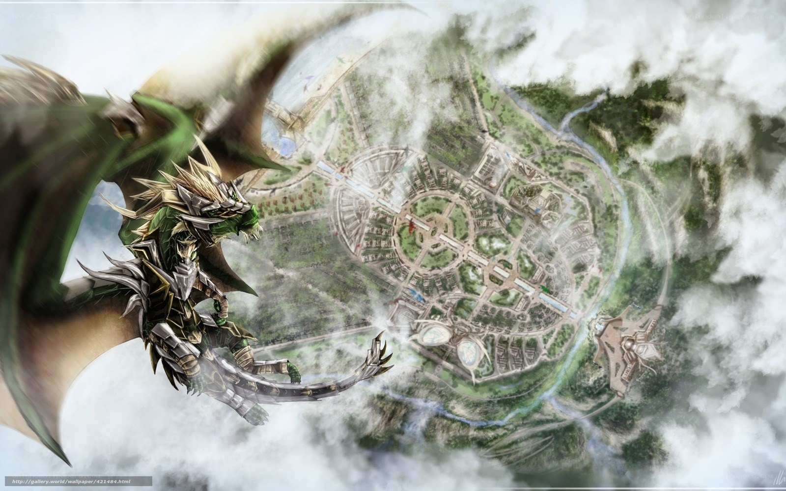 dragon overlooking a city