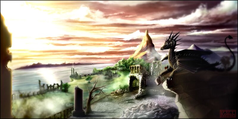 dragon overlooking ancient ruins