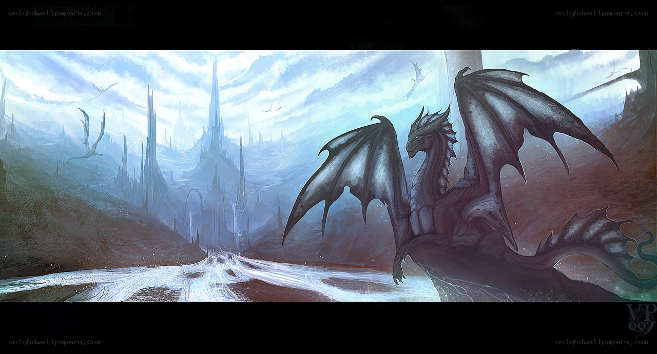 dragon overlooking ancient ruins