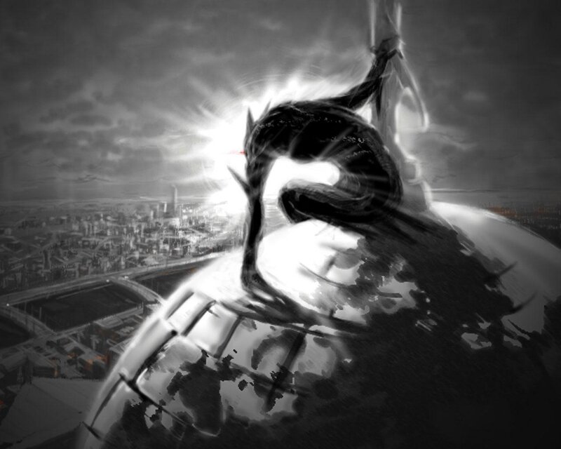 dragon overlooking city