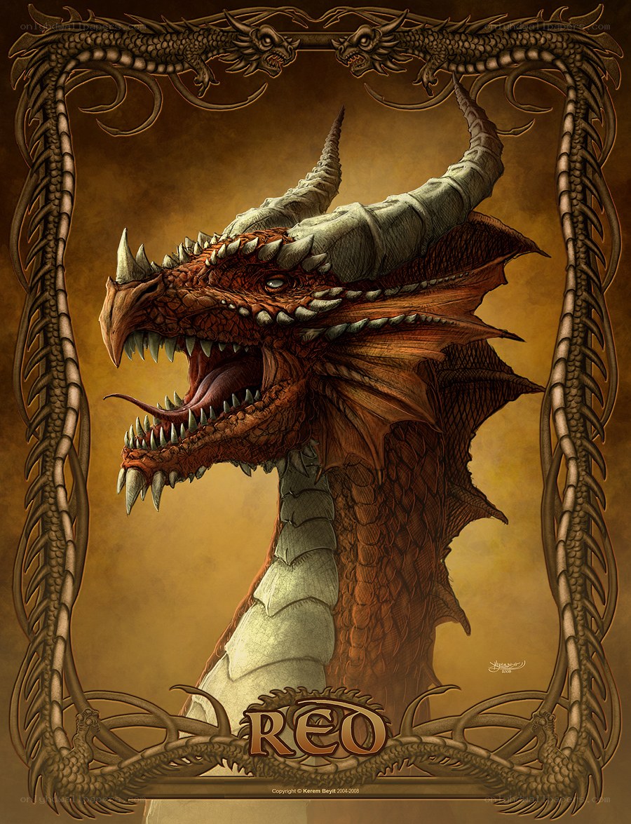 dragon portrait with ornate frame