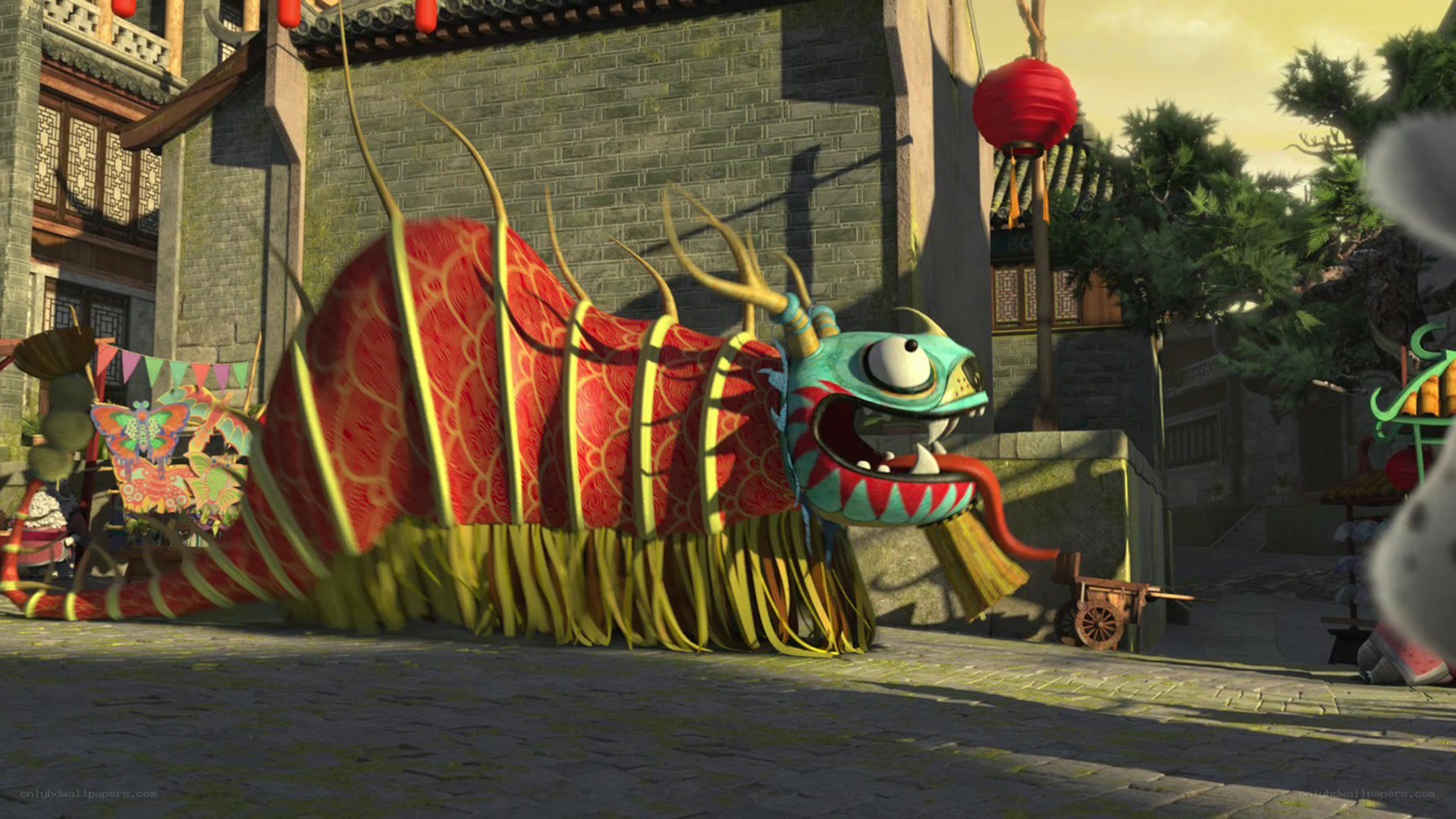 dragon puppet in a village