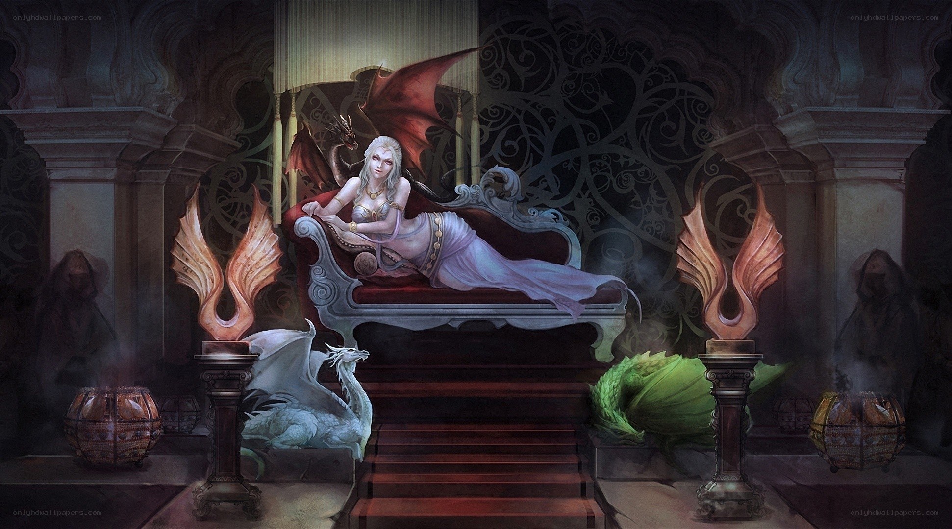 Dragon queen on a throne