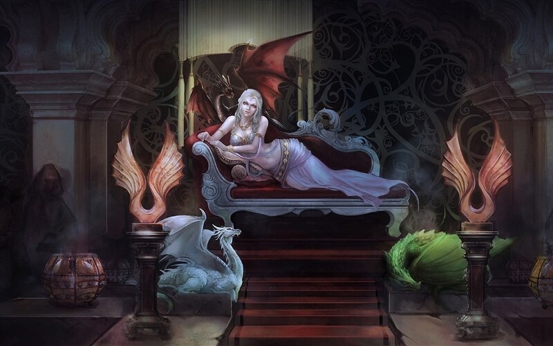 Dragon queen on a throne