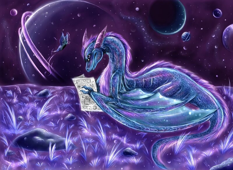 dragon reading in space