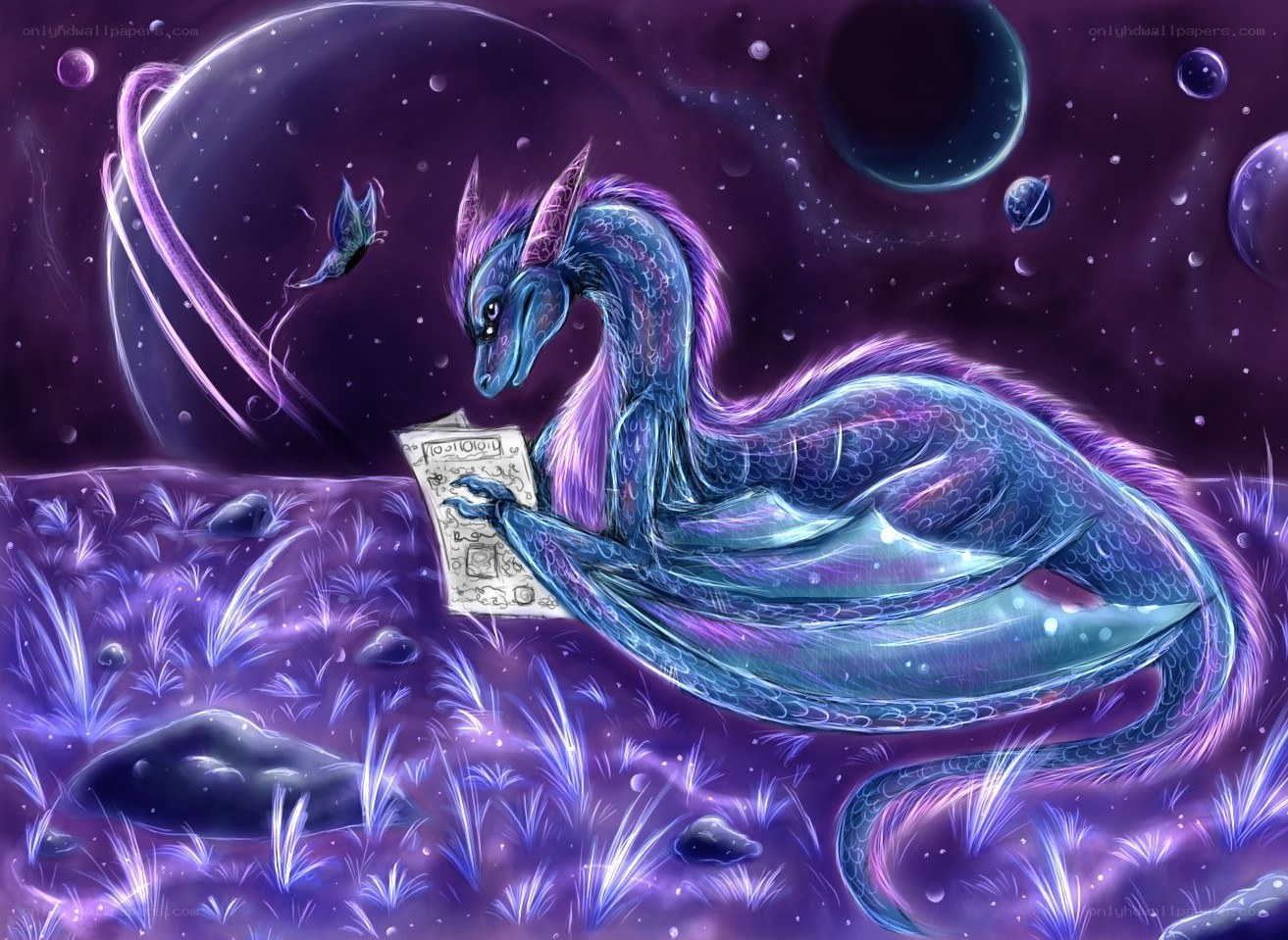 dragon reading in space