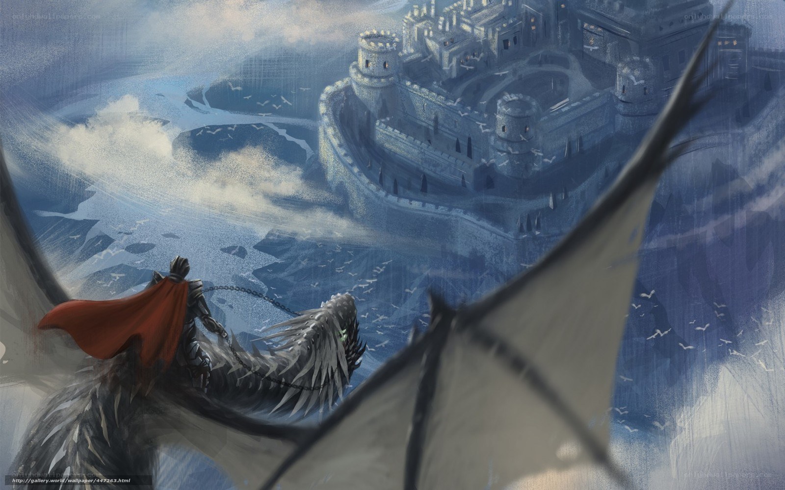 dragon rider approaching castle