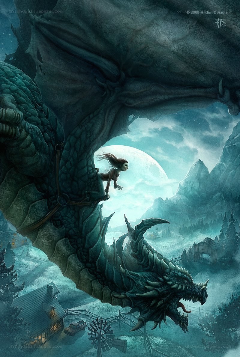 dragon rider at moonrise