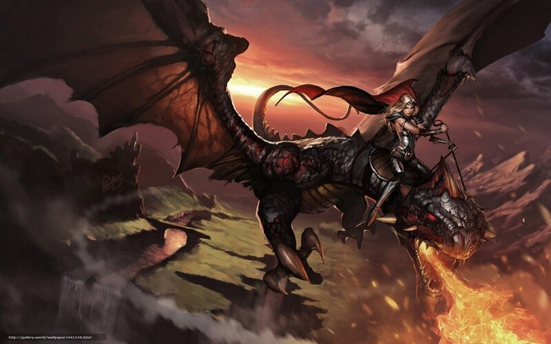 dragon rider at sunset