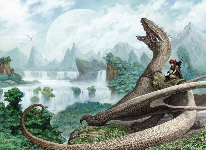 dragon rider in a fantasy landscape