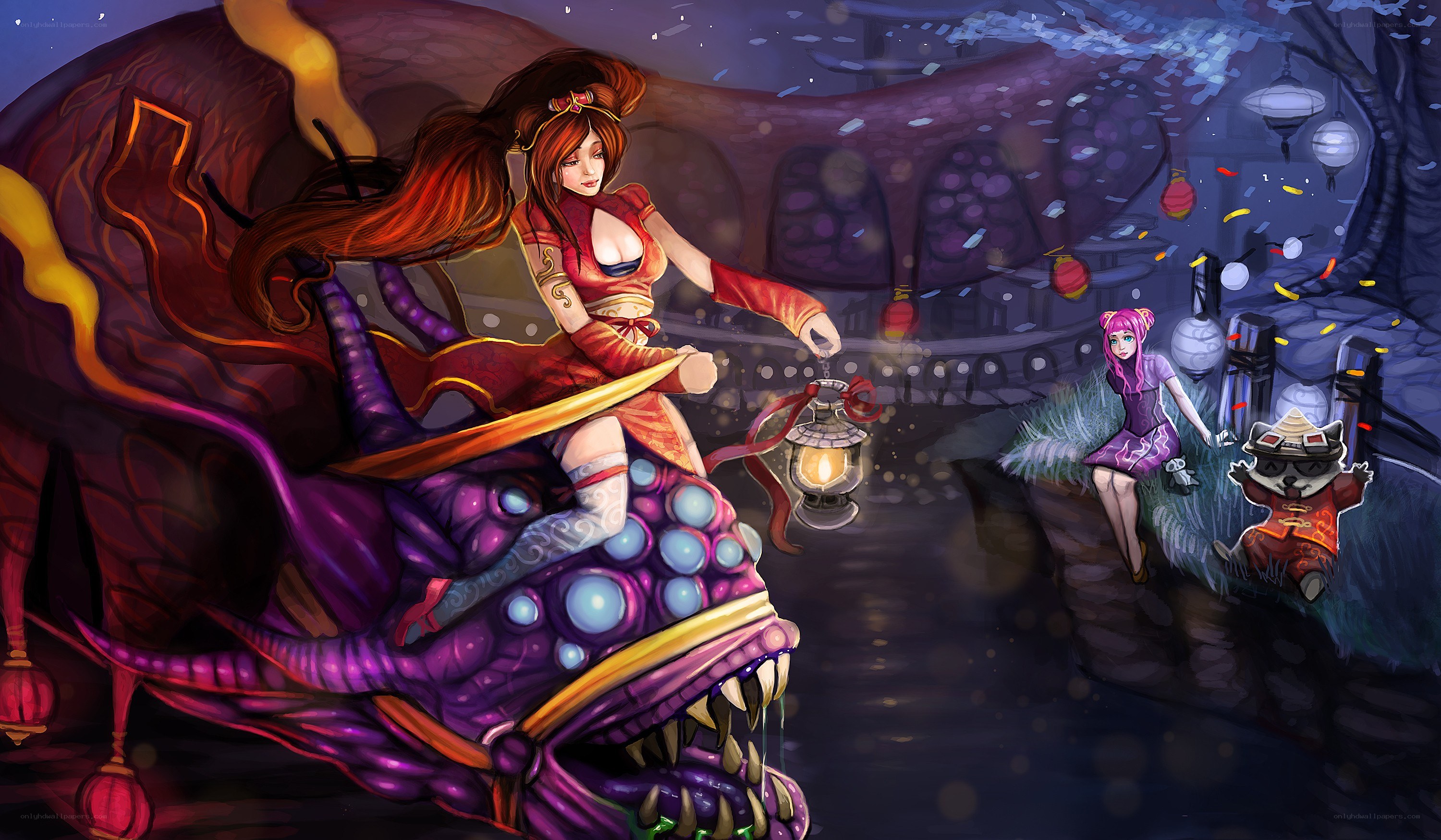 Dragon rider in a festive night