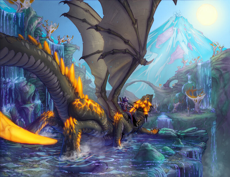 dragon rider in a mystical valley