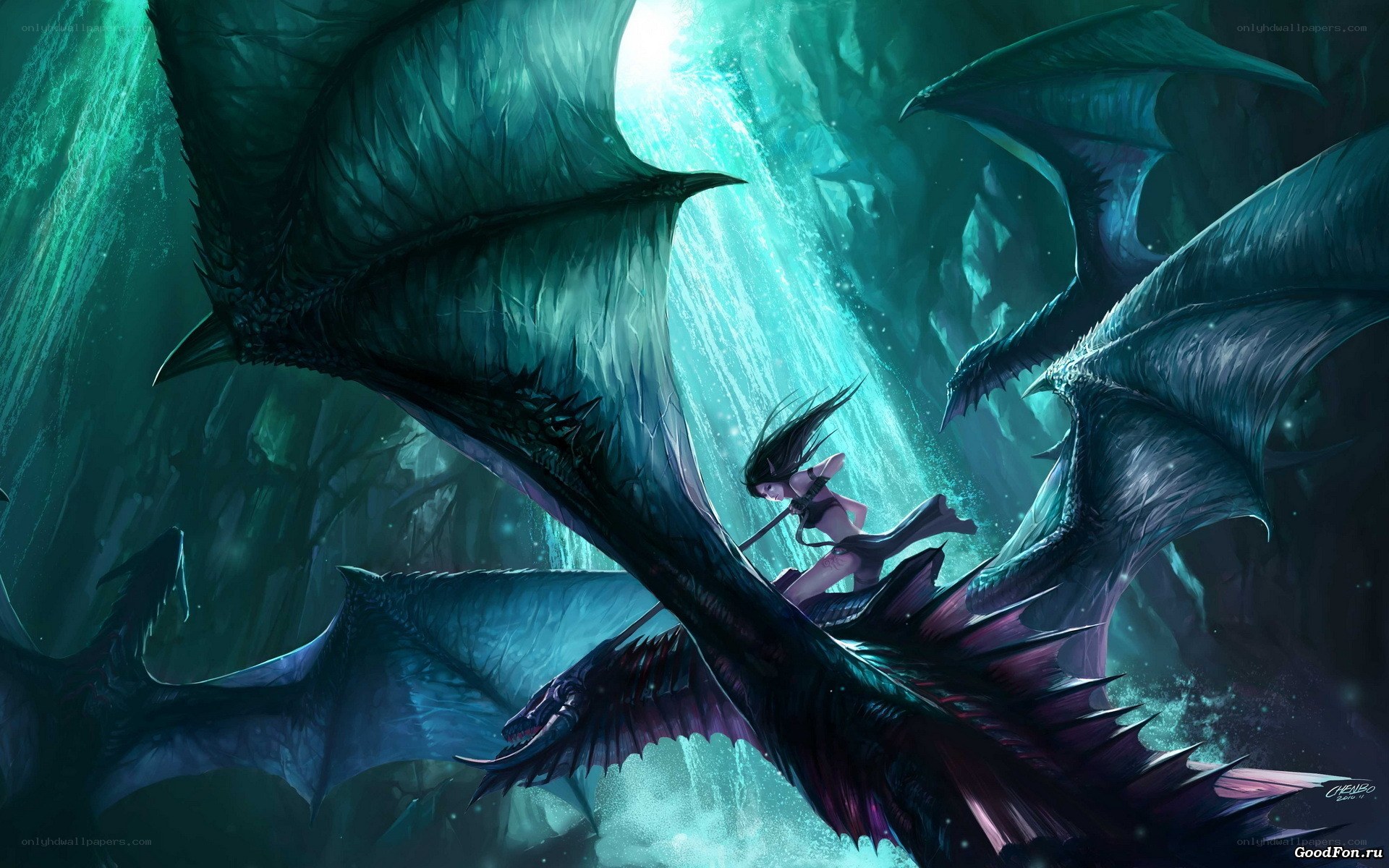 dragon rider in cavern
