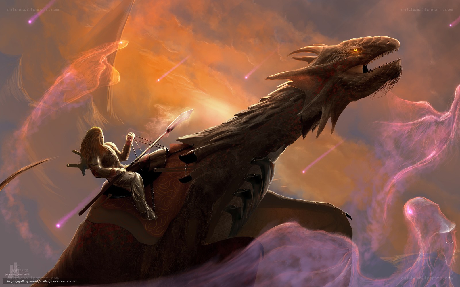 dragon rider in fiery sky
