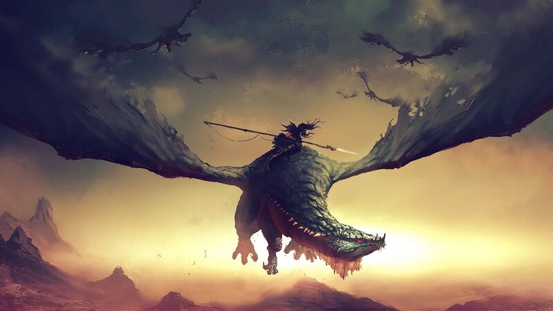 Dragon Rider in Flight — Orange