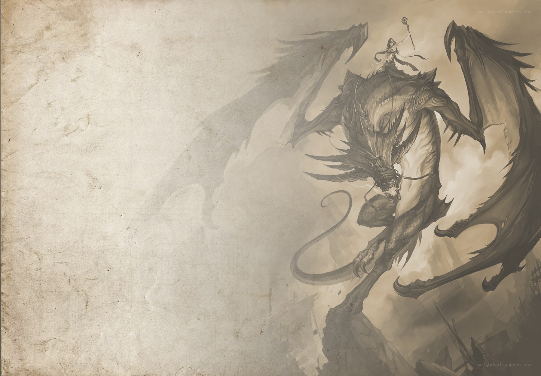 dragon rider in sepia tones