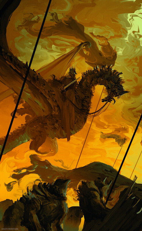 Dragon Rider in Sky — Orange, Dramatic