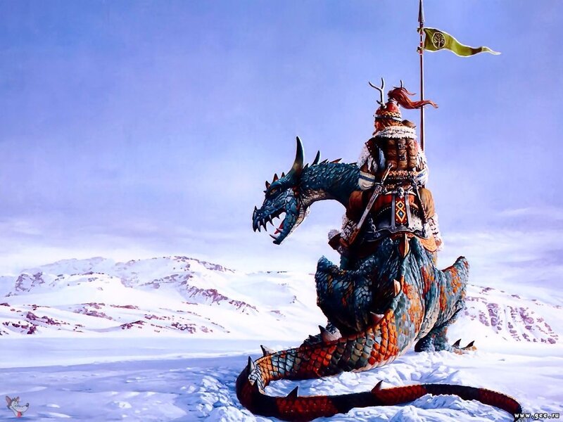 dragon rider in snowy landscape