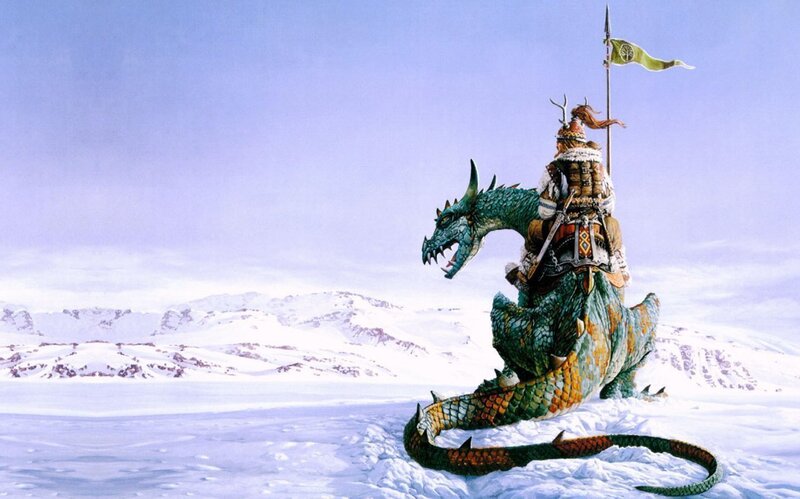 dragon rider in snowy landscape