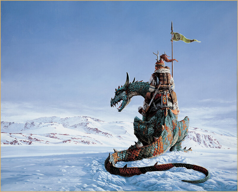 dragon rider in snowy landscape