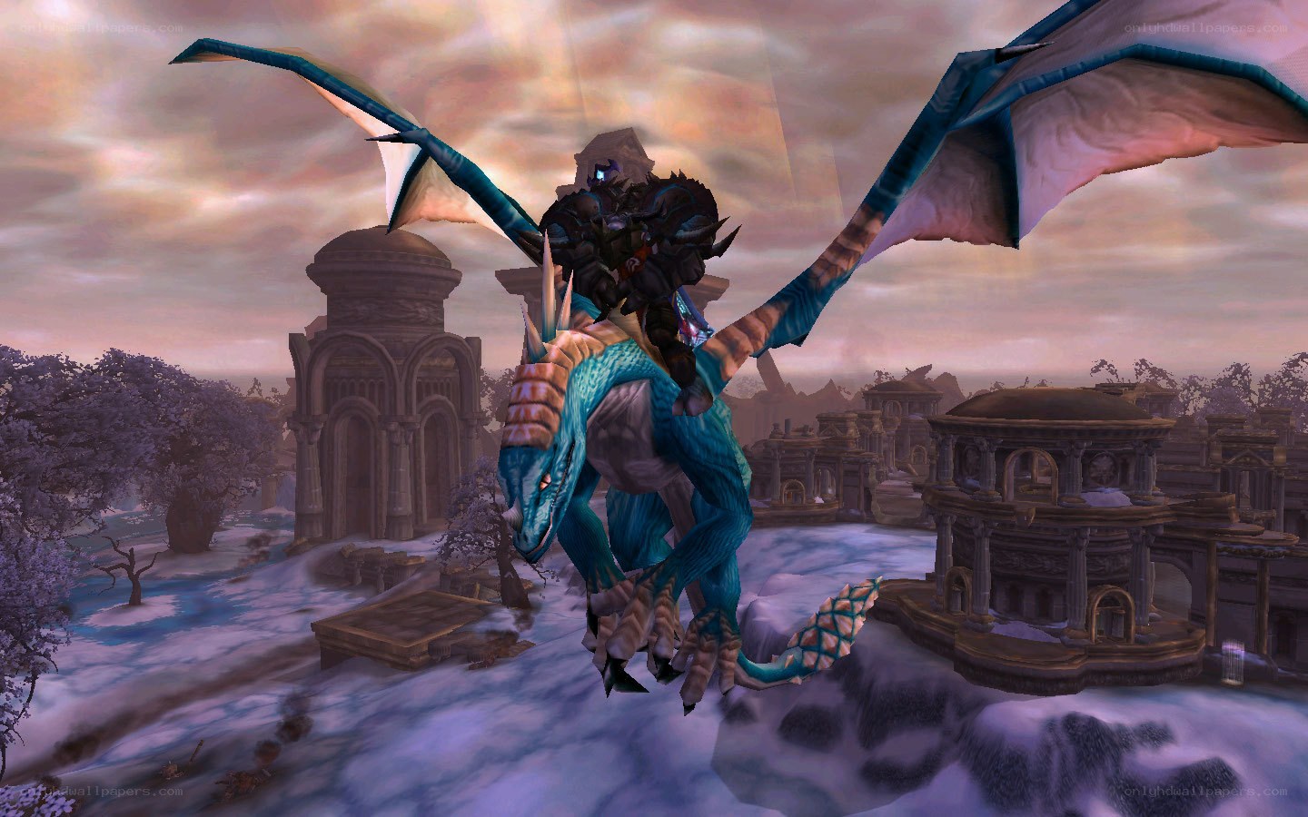 dragon rider in snowy ruins