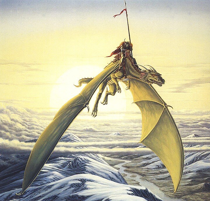 dragon rider in sunset