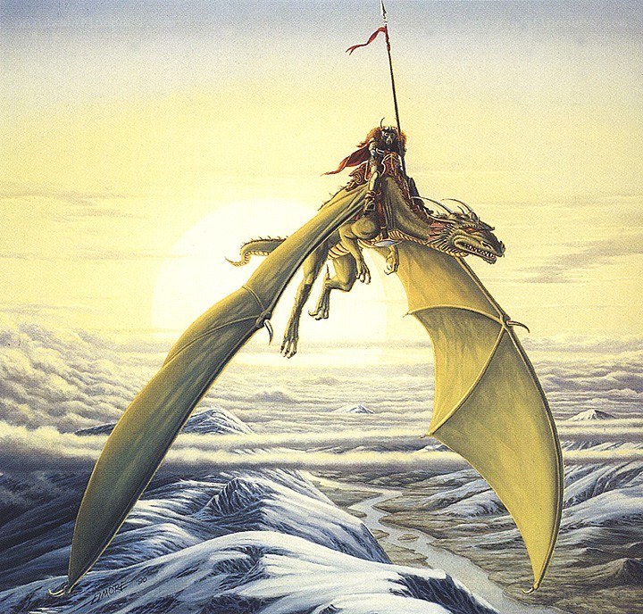 dragon rider in sunset