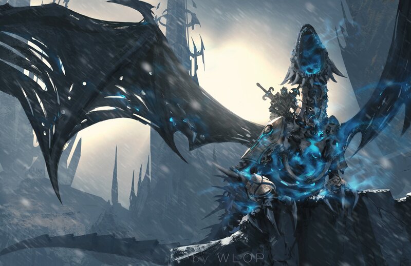 Dragon Rider on Mountain — Blue, Dramatic