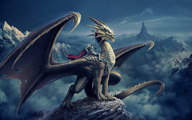 Dragon Rider on Mountain — Blue