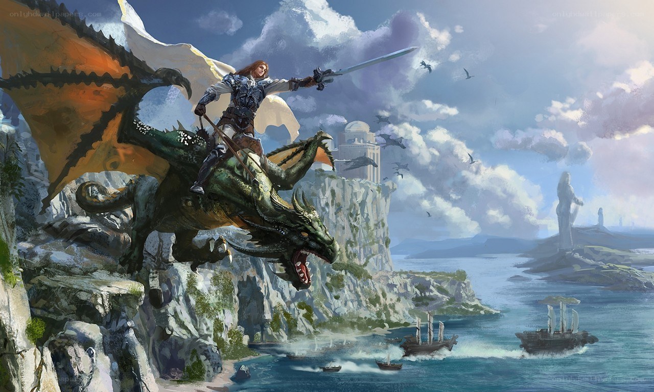 dragon rider over coastal cliffs