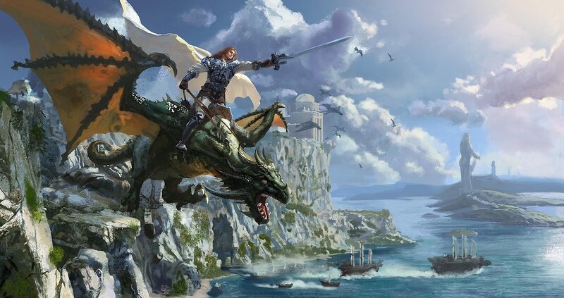 dragon rider over coastal cliffs