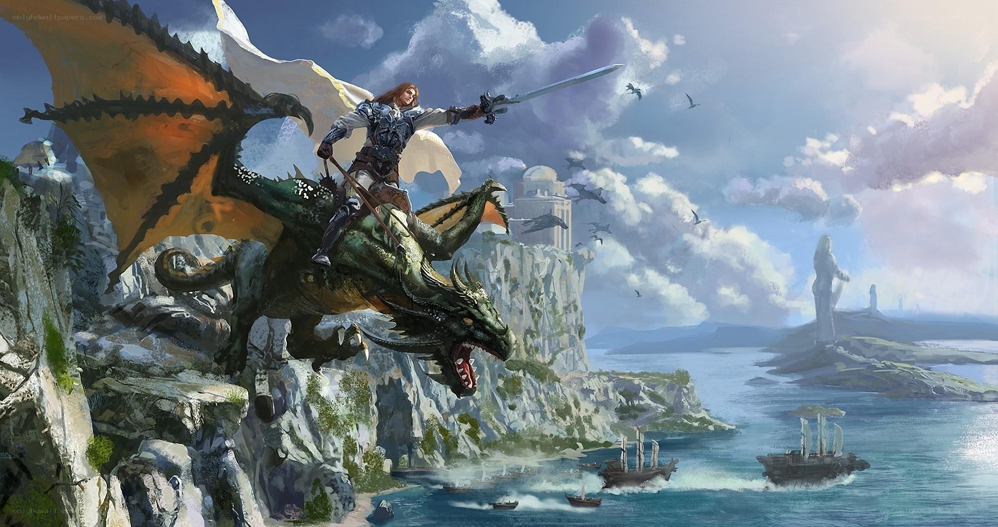 dragon rider over coastal cliffs